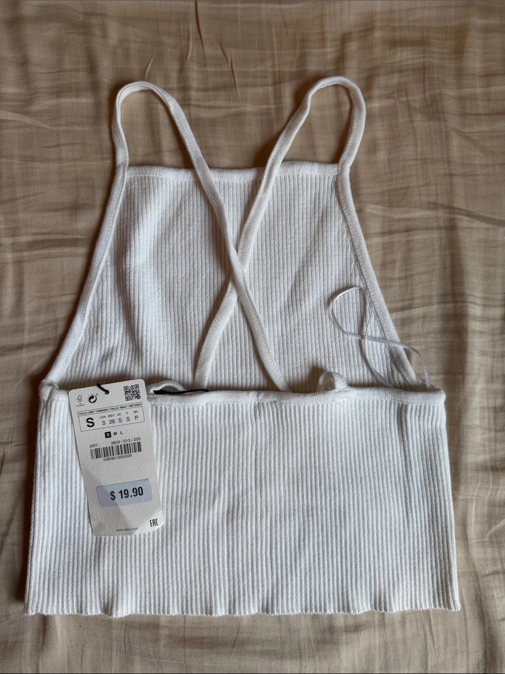 Zara White Ribbed Halter Crop Top